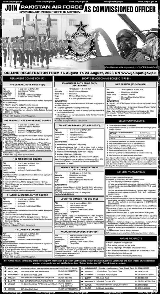 Pakistan Air Force PAF Commissioned Officer Advertisement