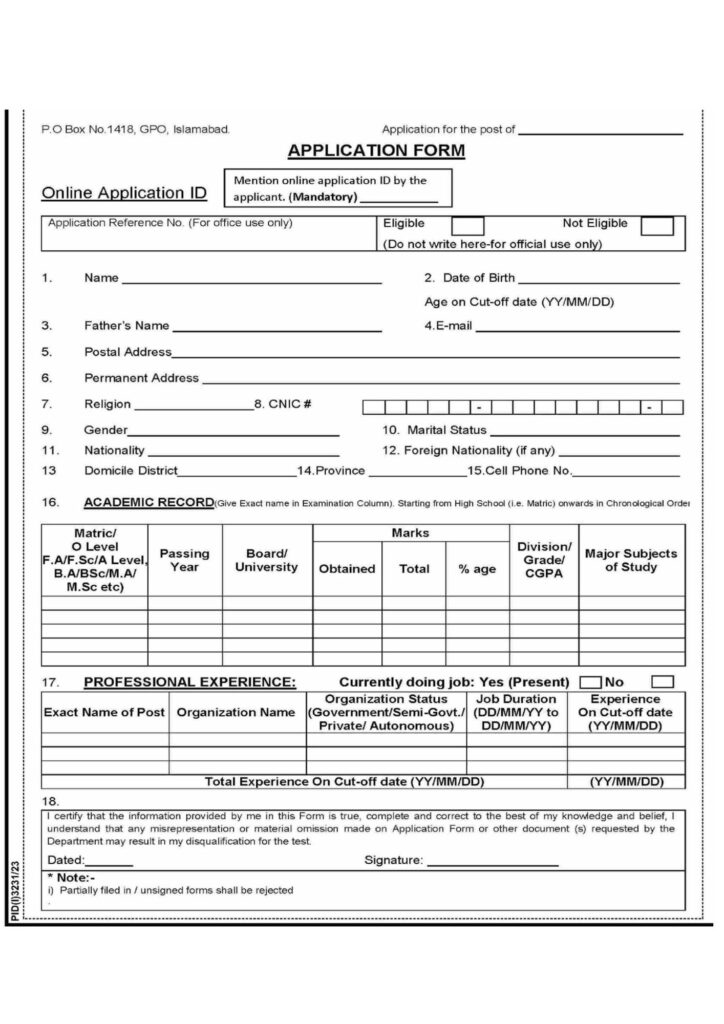 Election Commission of Pakistan Application Form 2023